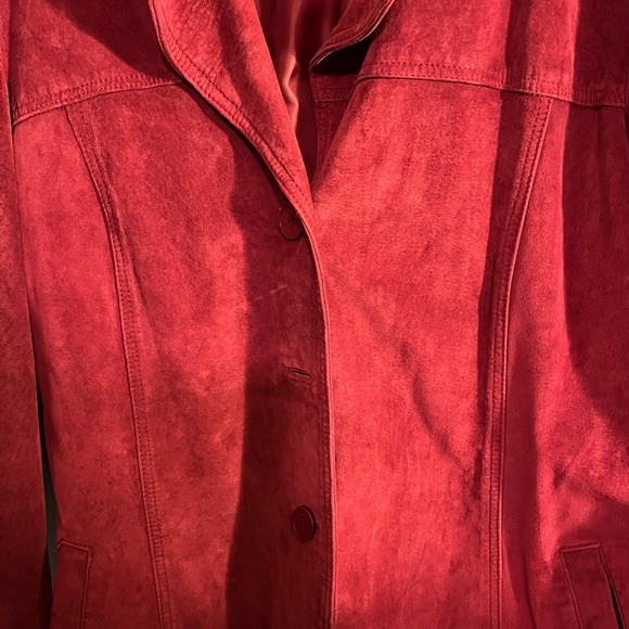 Daniel cranberry leather suede long jacket - Picture 3 of 6